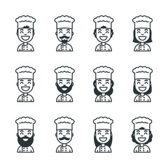 Cartoon chef icon set. Cook,baker