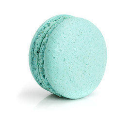 blue macaroon isolated on white background closeup