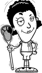 Confident Cartoon Black Lacrosse Player