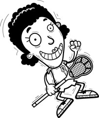 Cartoon Black Lacrosse Player Jumping
