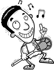 Cartoon Black Lacrosse Player Dancing