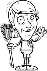 Cartoon Senior Lacrosse Player Waving