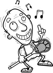 Cartoon Senior Lacrosse Player Dancing