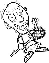 Cartoon Senior Lacrosse Player Jumping
