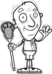 Cartoon Senior Lacrosse Player Waving