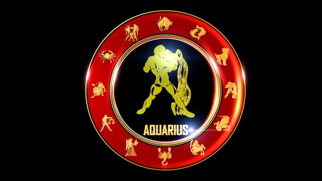 Zodiac sign   It`s Nice rotating 3d golden Zodiac sign (Indian astrology) with transparency