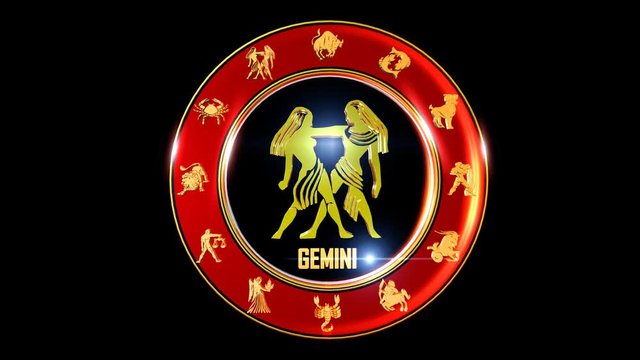 Zodiac sign   It`s Nice rotating 3d golden Zodiac sign (Indian astrology) with transparency