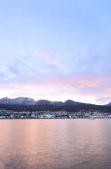 City of Ushuaia at the sunset.