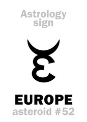 Astrology Alphabet: EUROPE, asteroid #52. Hieroglyphics character sign (single symbol).