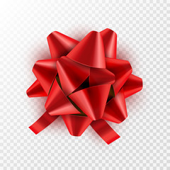 Red Bow ribbon isolated. Vector illustration for celebration birthday card. Festive red bow decoration for holiday gift