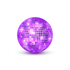 Disco ball isolated illustration. Night Club party light element. Bright mirror golden ball design for disco dance club