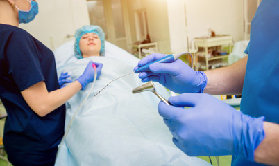 Laser vaporization of nasal concha with coblation technology method. Endoscopic sinus surgery.