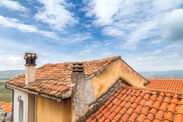 Red scarf roof on house in Istria, Croatia, Europe.