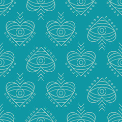 Naklejka premium Vector hand drawn boho eyes doodles seamless repeat pattern