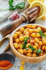 Bowl with spicy chickpeas.