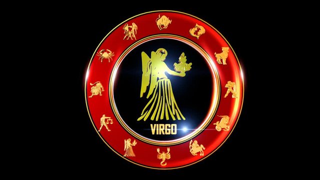 Zodiac sign   It`s Nice rotating 3d golden Zodiac sign (Indian astrology) with transparency