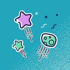 Stars and meteorites in flat style. Vector icons, illustration