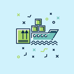 The ship with the cargo. Vector icon, flat illustration