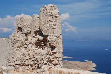 The ruins of the medieval Crusader Knights castle on the Greek island of Halki.