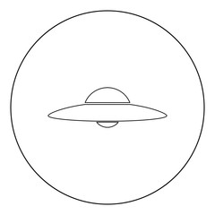 UFO. Flying saucer icon black color in circle