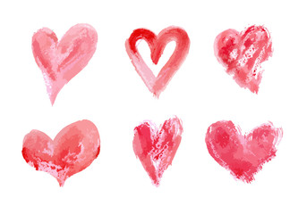 Hand drawn vector heart set with different tools like brushes, chalk, ink.