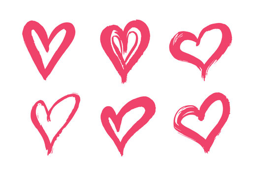 Hand drawn vector heart set with different tools like brushes, chalk, ink