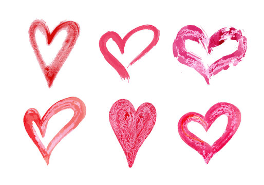Hand drawn vector heart set with different tools like brushes, chalk, ink.
