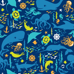 Seamless pattern of sea life. © a_kaz
