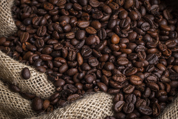 Sack of fresh coffee beans