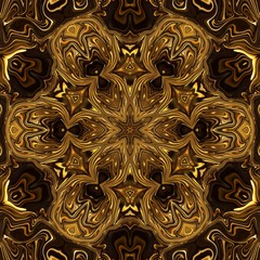 Abstract gold rich ornament. Sacred geometry art. Luxury kaleidoscopic golden mandala artwork. Fractal artistic decor. Creative pattern for print matter. Template for decoration of design products.