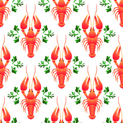 Red Crayfish seamless pattern. Flat Gradient Sea Food Concept