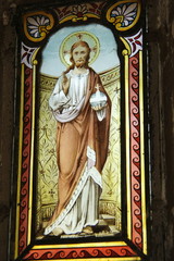 Bénédiction du Christ, vitrail d'un caveau du cimetière de Passy à Paris	