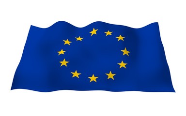 Slightly waving flag of the European Union isolated on white background, 3D rendering. Symbol of Europe. 3D illustration