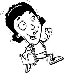 Cartoon Black Woman Student Running