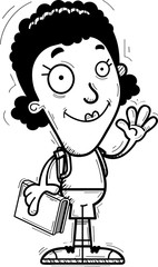 Cartoon Black Woman Student Waving