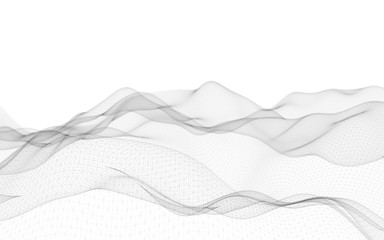 Abstract landscape background. Cyberspace grid. Hi-tech network. 3D illustration