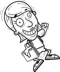 Obraz premium Cartoon Senior Citizen Student Jumping