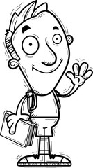 Cartoon Man Student Waving