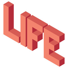 Fototapeta premium Creative abstract illustration with red word 'life' on white background. Isometric design. 3D concept.