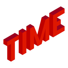 Creative abstract illustration with red word 'time' on white background. Isometric design. 3D concept.