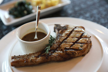 Pork chop steak with Garlic Roasted Potatoes
