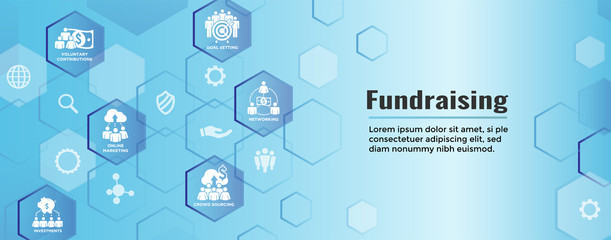 Fototapeta na wymiar People Working Together to Fund Different Online Ideas w Money - Icon Set Web Header banner