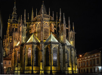 St. Vitus Cathedral in Prague, Czech Republic. Night view
