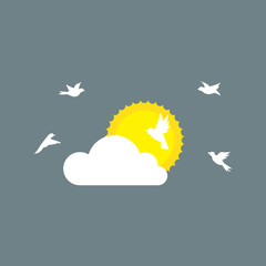 Vector illustration of two cartoon doves flying isolated on white background