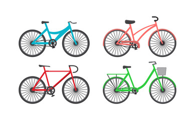 Vector illustration. Set of bicycles. Ecological transport.