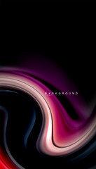 Abstract wave lines fluid rainbow style color stripes on black background