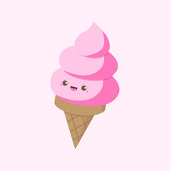 Kawaii pink strawberry sweet ice cream cone