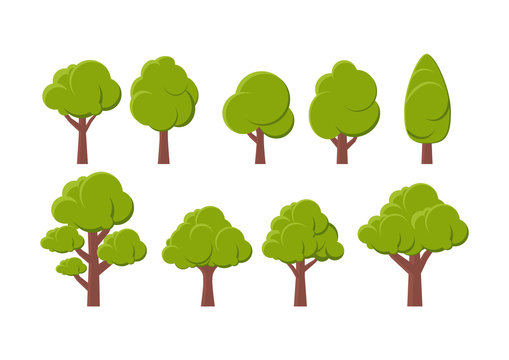 Vector illustration. Set of different trees on a white background.