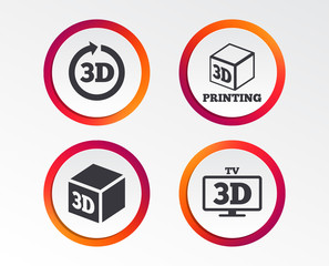 Fototapeta premium 3d tv technology icons. Printer, rotation arrow sign symbols. Print cube. Infographic design buttons. Circle templates. Vector