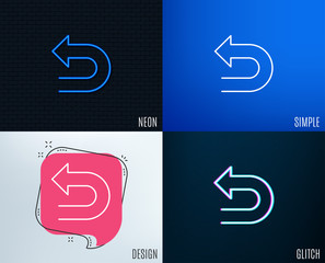 Glitch, Neon effect. Undo arrow line icon. Left turn direction symbol. Navigation pointer sign. Trendy flat geometric designs. Vector